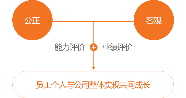 公正, 客观 → 能力评价+业绩评价 → 员工个人与公司整体实现共同成长